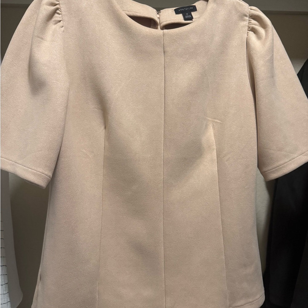 Ann Taylor Classic Faux Suede Beige Blouse
